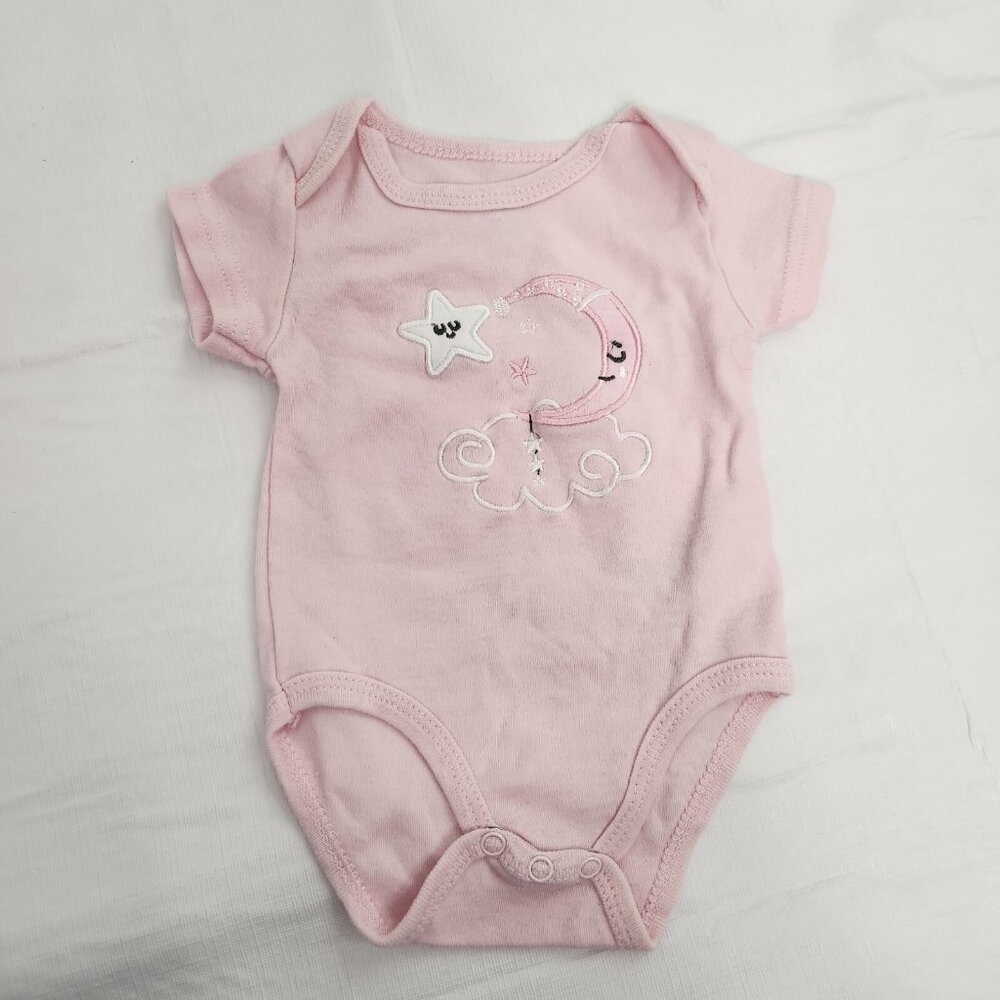 Star Moon Cloud Pink White Embroidery 3 To 6 Month Infant One Piece Bodysuit - Picture 1 of 6